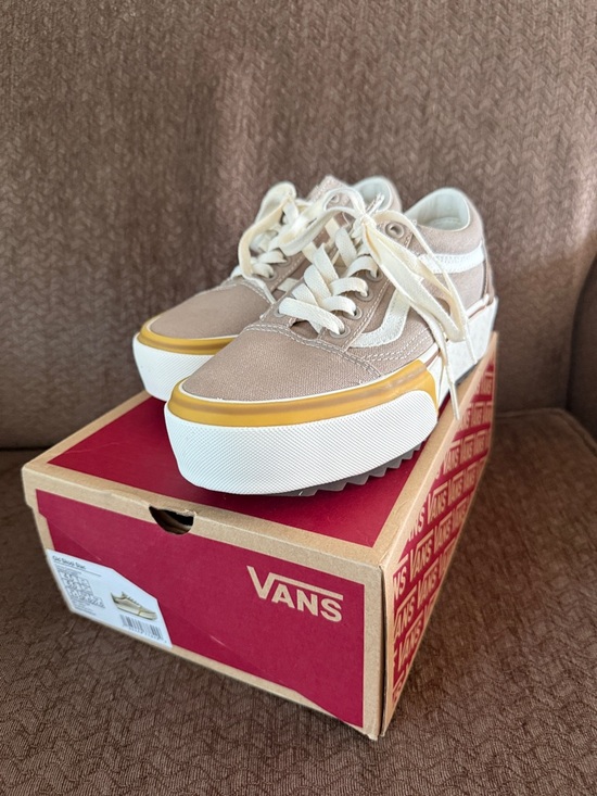 Vans Shoes - Vans Platform Old Skool Sneakers in Beige and White with Yellow Trim